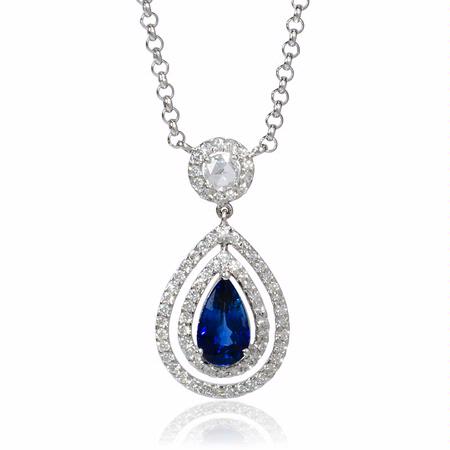 1.45ct Diamond and Blue Sapphire 18k White Gold Necklace