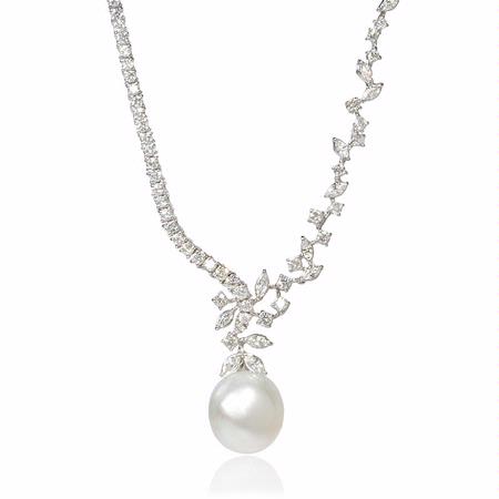 Diamond and South Sea Pearl 18k White Gold Necklace