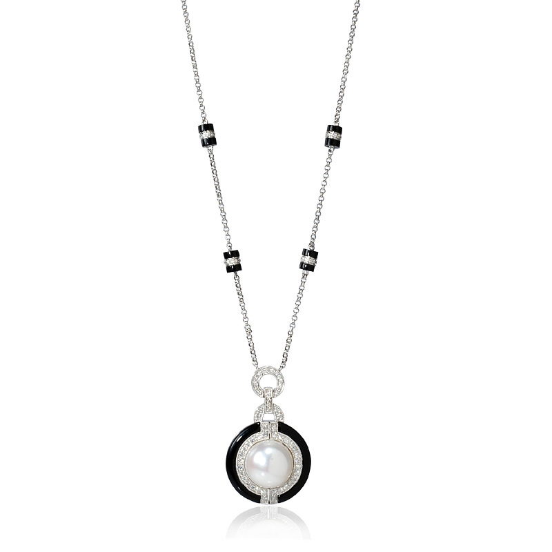 74ct Diamond and Pearl Antique 18k White Gold and Black Onyx Pendant ...