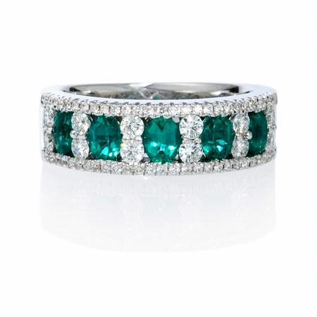 .59ct Diamond and Emerald 18k White Gold Ring