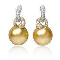 Diamond and South Sea Pearl 18k Two Tone Gold Dangle Earrings