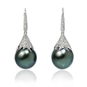 Diamond and Tahitian Pearl 18k White Gold Dangle Earrings
