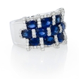 .57ct Diamond and Oval Blue Sapphire 18k White Gold Three Row Wide Band Ring