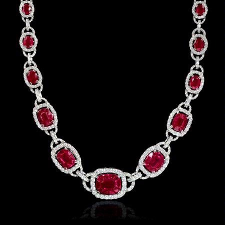Diamond and Ruby 18k White Gold Necklace