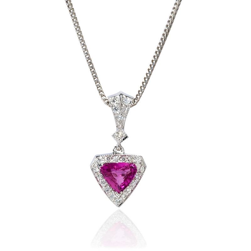 36ct Diamond and Pink Sapphire 18k White Gold Pendant