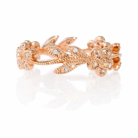 .15ct Diamond Antique Style 14k Pink Gold Floral Wedding Band Ring