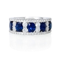 Diamond and Oval Blue Sapphire 18k White Gold Wide Band Ring