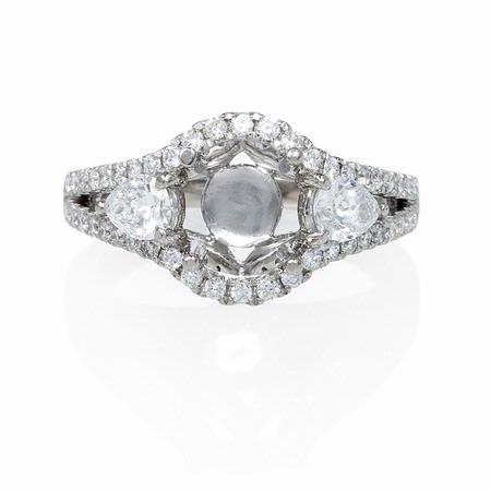 Diamond 18k White Gold Split Shank Halo Engagement Ring Setting