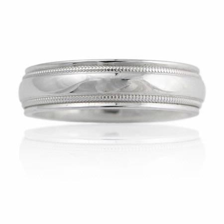 Men's 14k White Gold Antique Style Comfort Fit Wedding Band Ring