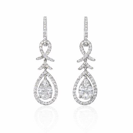 1.72ct Diamond 18k White Gold Dangle Earrings