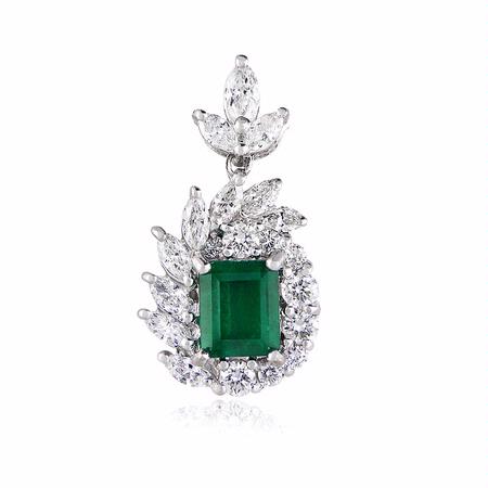 Diamond and Emerald 18k White Gold Pendant 