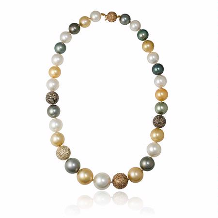 Diamond and South Sea Pearl 18k Two Tone Gold Necklace