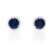 .08ct Diamond and Blue Corundum 14k White Gold Halo Earrings