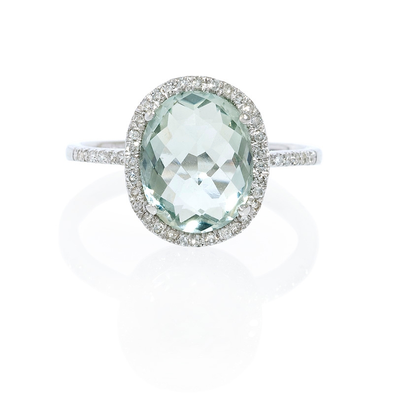 17ct Diamond and Green Amethyst 14k White Gold Ring