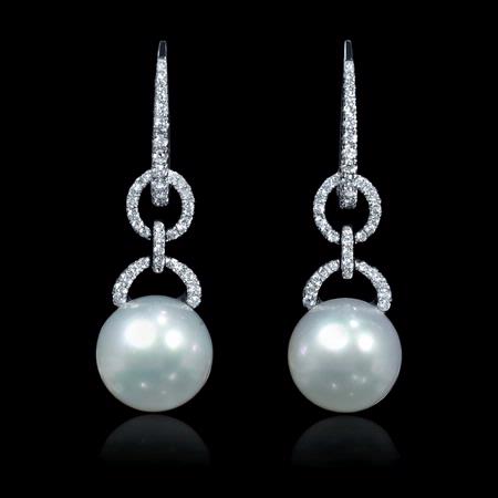 Diamond and South Sea Pearl 18k White Gold Dangle Earrings