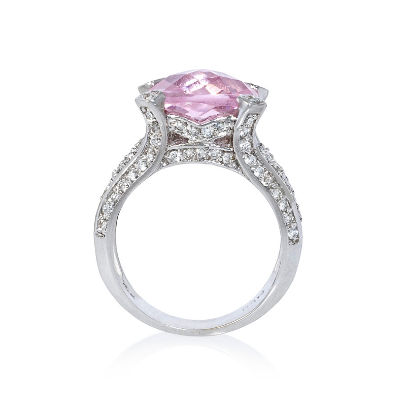 Diamond and Pink Quartz 18k White Gold Ring (#5666)
