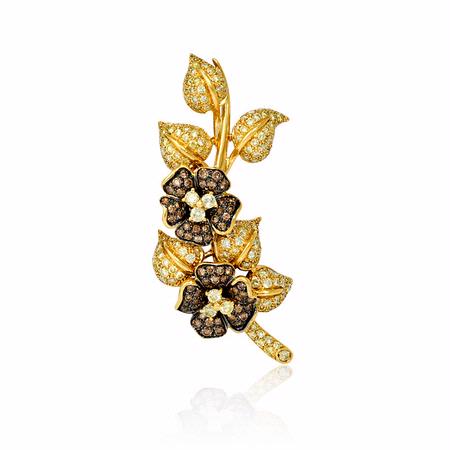 Leo Pizzo Diamond 18k Yellow Gold and Black Rhodium Floral Brooch Pin