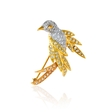 3.01ct Diamond 14k Three Tone Gold Bird Brooch Pin