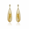 1.32ct Doves Diamond and Rutilated Quartz 18k Yellow Gold Dangle Earrings