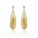 Doves Diamond and Rutilated Quartz 18k Yellow Gold Dangle Earrings