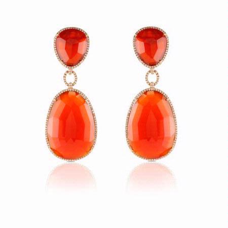 1.14ct Doves Diamond and Red Agate 18k Rose Gold Dangle Earrings