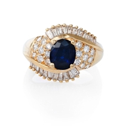 Diamond and Blue Sapphire 14k Yellow Gold Ring