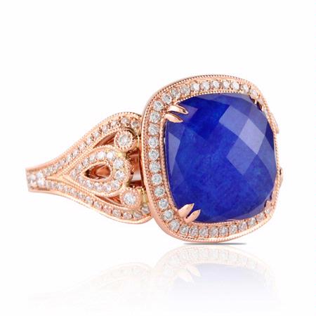 .60ct Doves Diamond and Lapis Lazuli Antique Style 18k Rose Gold Ring