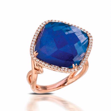 Doves Diamond and Lapis Lazuli 18k Rose Gold Ring
