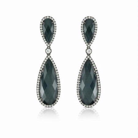 Doves Diamond and Hematite 18k White Gold Dangle Earrings