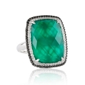 Doves Diamond and Green Agate 18k White Gold Ring