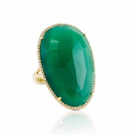 .33ct Doves Diamond and Green Agate 18k Yellow Gold Ring