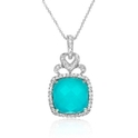 Doves Diamond and Turquoise Antique Style 18k White Gold Pendant