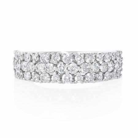 Diamond Three Row 18k White Gold Wedding Band Ring