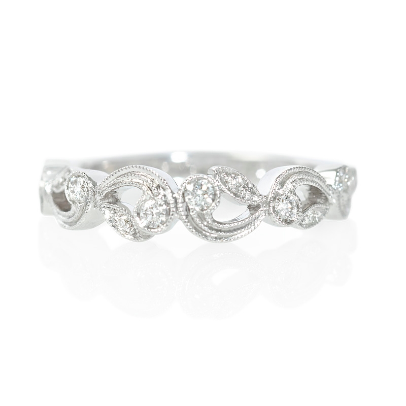 Simon G Diamond Antique Style 18k White Gold Wedding Band Ring (#5880)