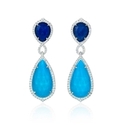 Doves Diamond, White Topaz, Lapis Lazuli and Turquoise 18k White Gold Dangle Earrings