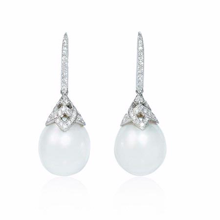 .50ct Diamond and South Sea Pearl 18k White Gold Dangle Earrings