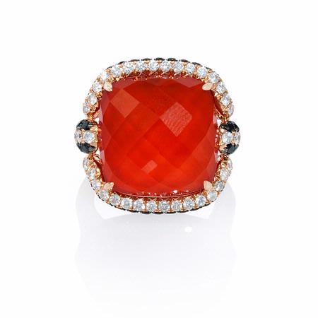 1.58ct Diamond, White Topaz and Red Agate 18k Rose Gold Ring