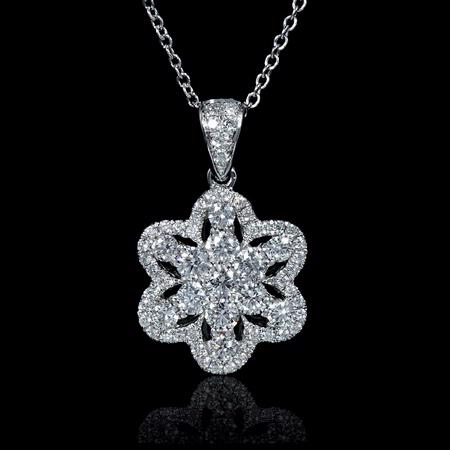 .90ct Diamond 18k White Gold Flower Pendant