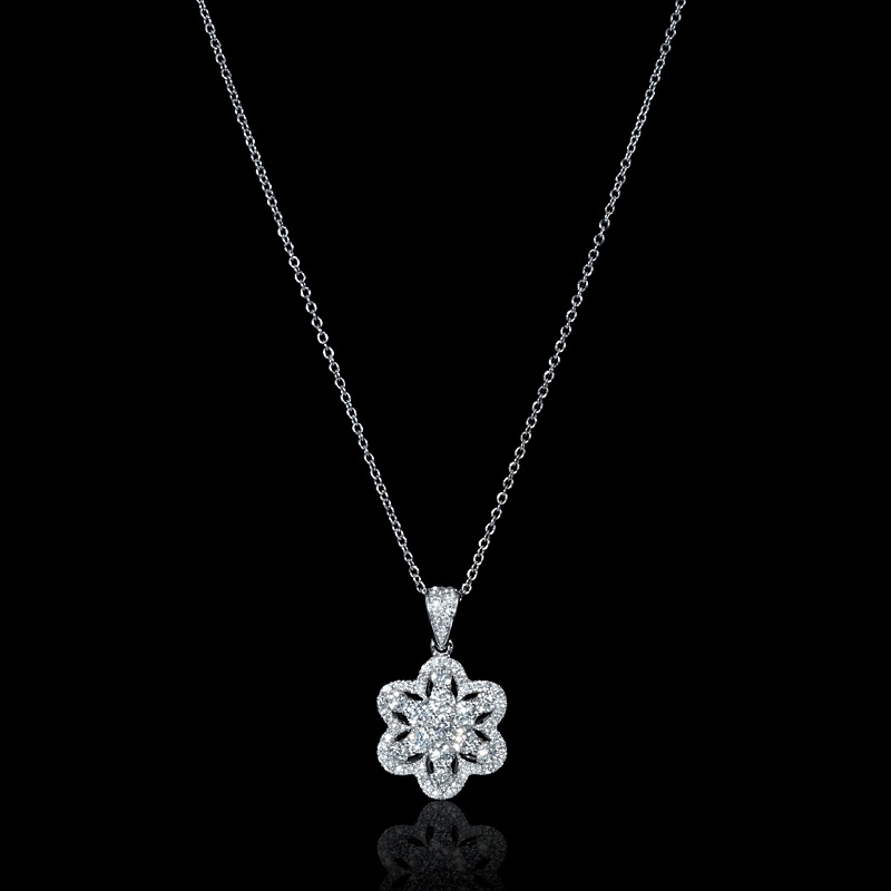 Diamond 18k White Gold Flower Pendant (#5962)