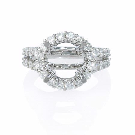 1.38ct Diamond 18k White Gold Halo Split Shank Engagement Ring Setting