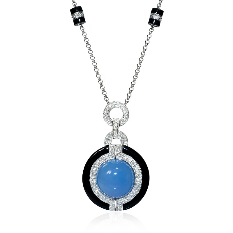 ... Diamond and Chalcedony 18k White Gold and Black Onyx Pendant Necklace