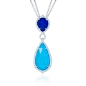 Doves Diamond, White Topaz, Lapis Lazuli and Turquoise 18k White Gold Pendant