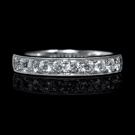 .58ct Diamond Antique Style 18k White Gold Wedding Band Ring