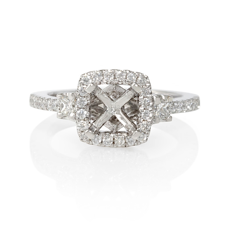 Natalie K Diamond 18k White Gold Halo Engagement Ring Setting (#6098)