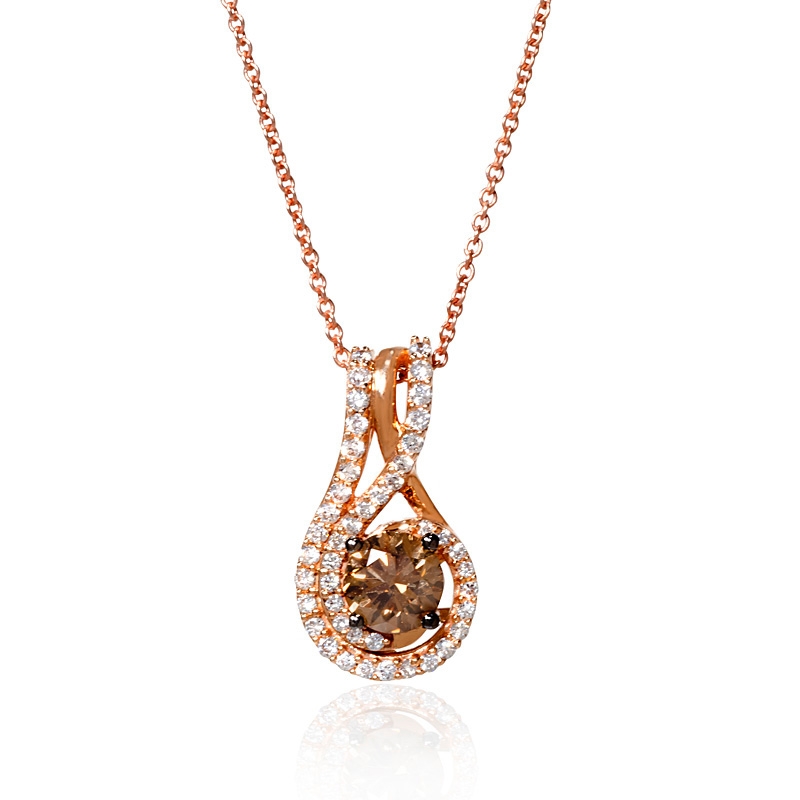 .85ct Le Vian Chocolate Diamond 14k Strawberry Gold Pendant Necklace