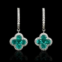 Diamond and Emerald 18k White Gold Dangle Earrings