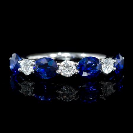 Diamond and Oval Cut Blue Sapphire 18k White Gold U Prong Ring