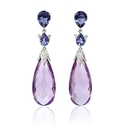 Diamond, Tanzanite and Purple Amethyst 18k White Gold Dangle Earrings