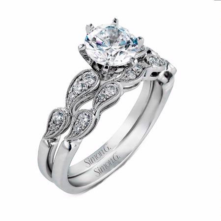 ... Style 18k White Gold Engagement Ring Setting and Wedding Band Set