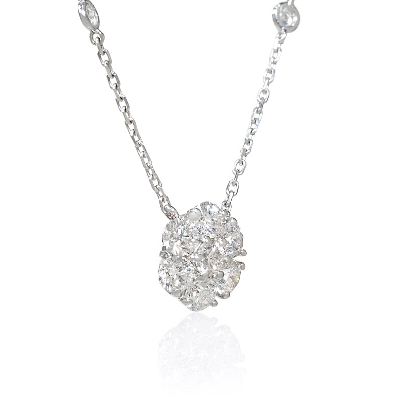 Diamond 14k White Gold Flower Pendant Necklace (#6276)